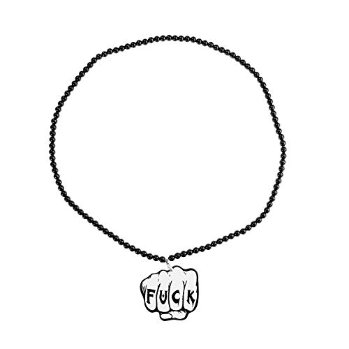 Oblique Unique® Kette mit Fuck Faust Anhänger Schimpfwort Halskette Schmuck in Schwarz Weiß für Herren Damen Karneval Fasching Party Accessoire von Oblique Unique