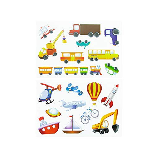 Oblique Unique® Kinder Fahrzeug Sticker Set 19 Farbenfrohe Aufkleber zum Spielen Basteln Spielspass Kindergeburtstag - Bagger Rakete Schiff Boot UFO Auto Bus Kran UVM. von Oblique Unique