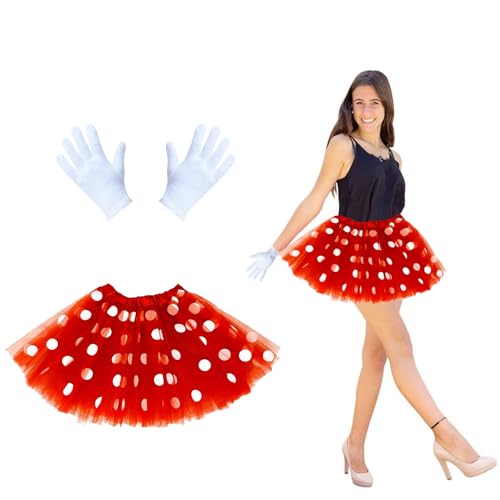 Oblique Unique® Kinder Maus Mouse Kostüm Set - Tutu Rot Weiß + Handschuhe Weiß Kinderkostüm für Mädchen Fasching Karneval Motto Party von Oblique Unique