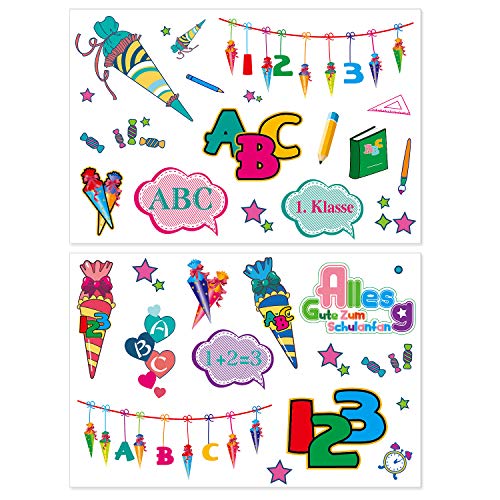 Oblique Unique® Kinder Tattoo Set für Schuleinführung Schulanfang Einschulung mit ABC Buchstaben Zahlen Zuckertüte temporäre Tattoos Kindergeburtstag Party Spielen von Oblique Unique