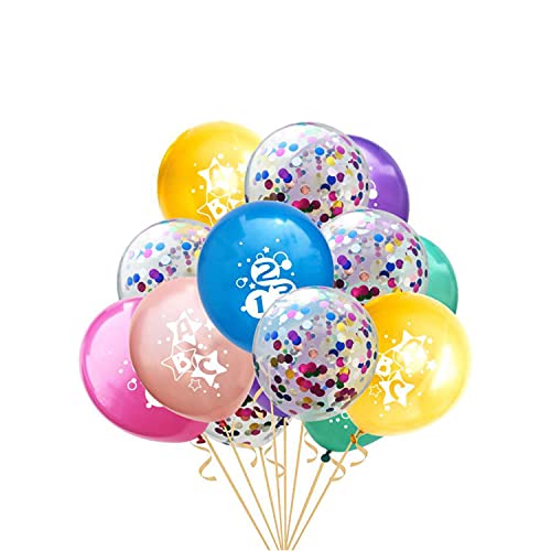 Oblique Unique® Konfetti Luftballon Set ABC 123 für Schuleinführung Schulanfang Einschulung Deko Ballons im Farbmix von Oblique Unique