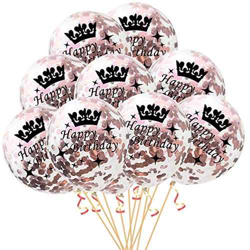 Oblique Unique® Konfetti Luftballon Set Happy Birthday für Geburtstag Feier Party Ballons 10 Stück Rosegold von Oblique Unique