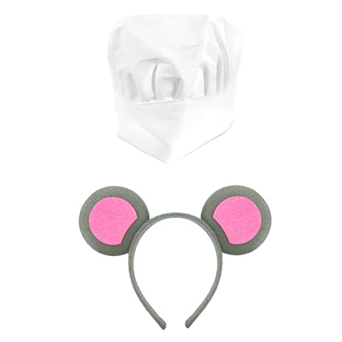 Oblique Unique® Kostüm Accessoire Set Maus Ohren Haarreif und Kochmütze Koch Chef Hut Mütze Kopfbedeckung Fasching Karneval Motto Party von Oblique Unique