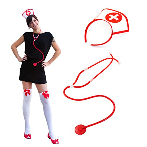 Oblique Unique® Krankenschwester Kostüm - bestehend aus Haarreifen/Haube & Stethoskop/Abhörgerät - Sexy Nurse von Oblique Unique