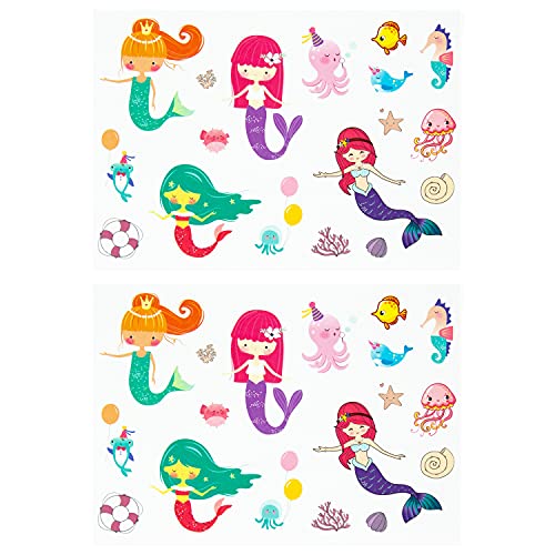 Oblique Unique® Meerjungfrau Sticker Set 36 Stück farbenfrohe Aufkleber mit Unterwasserwelt Motiven Seepferdchen Krake Fische uvm. zum Basteln Spielen von Oblique Unique