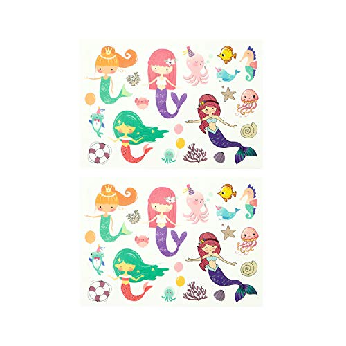 Oblique Unique® Meerjungfrau Tattoo Set 36 STK. mit Unterwasserwelt Motiven Seepferdchen Krake Fische UVM. Temporäre Kindertattoos von Oblique Unique