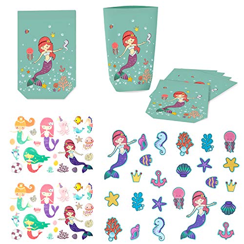 Oblique Unique® Meerjungfrauen Party Kinder Geburtstag Deko Set - Geschenktüten + Temporäre Tattoos + Konfetti - Meerjungfrau Deko für Mädchen von Oblique Unique
