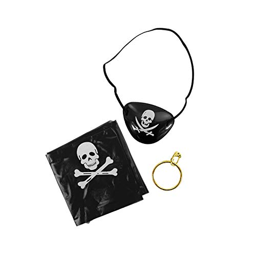 Oblique Unique® Pirat Kostüm Accessoire Set für Kinder Geburtstag Fasching Karneval Piraten Party Jungs - Augenklappe + Kopftuch + Ohrring - Kopftuchfarbe (Schwarz) von Oblique Unique