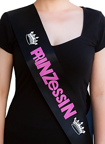 Oblique Unique® Prinzessinen Schärpe in Schwarz-Rosa mit Krone von Oblique Unique
