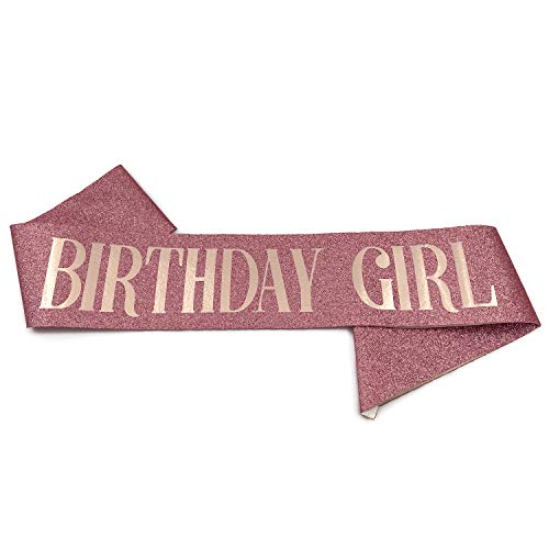 Oblique Unique® Schärpe Birthday Girl in Roségold mit Glitzereffekt für Geburtstag Feier Party Damen Frauen Mädchen Accessoire von Oblique Unique