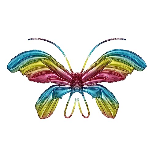 Oblique Unique® Schmetterling Folien Ballon Engel Flügel XXL Luftballon zum Umbinden für Kinder Geburtstag Hochzeit Frühling Sommer Party Fasching Karneval (Regenbogen) von Oblique Unique