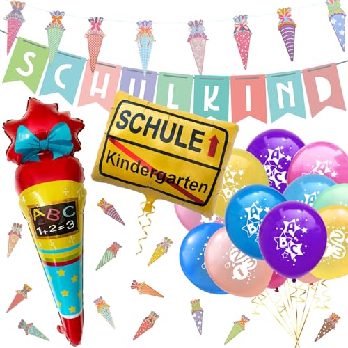 Oblique Unique® Schuleinführung Einschulung Schulanfang Deko Set für Mädchen und Jungs - Folien Ballons + Girlanden + Konfetti + Luftballons Schulkind Zuckertüten Motiv von Oblique Unique