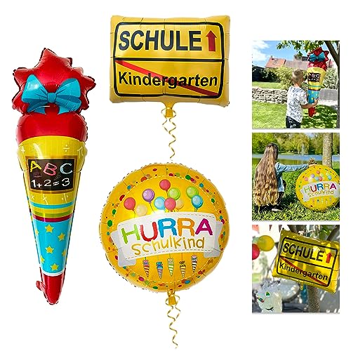 Oblique Unique® Schuleinführung Schulanfang Einschulung Deko Set - Folienballon Zuckertüte - Kindergarten/Schule - HURRA Schulkind von Oblique Unique