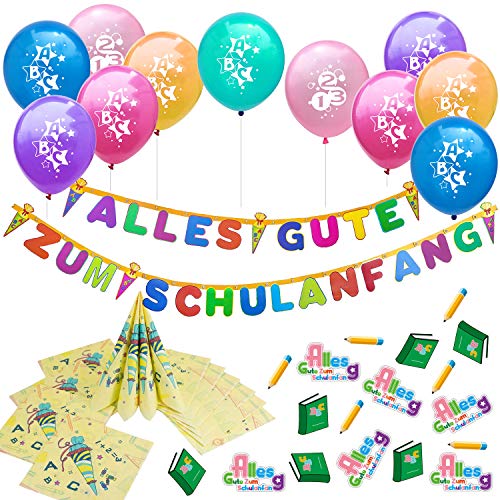 Oblique Unique® Schuleinführung Schulanfang Einschulung Deko Set für Jungs und Mädchen - 10 Luftballons + Alles Gute zum Schulanfang Girlande + 20 Servietten + Konfetti Set von Oblique Unique