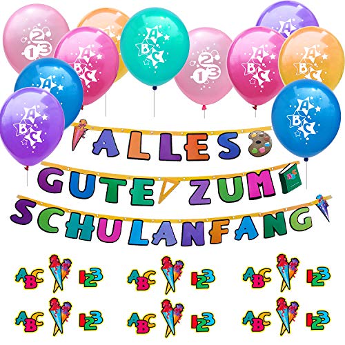 Oblique Unique® Schuleinführung Schulanfang Einschulung Deko Set für Jungs und Mädchen - 10 Luftballons + Alles Gute zum Schulanfang Girlande + Konfetti Set von Oblique Unique