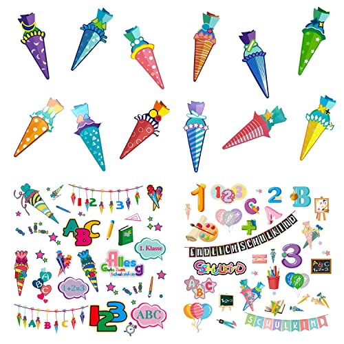 Oblique Unique® Schuleinführung Schulanfang Einschulung Deko Set für Jungs und Mädchen - 12 STK. Zuckertüten Konfetti + 2X Aufkleber Set zum Thema Schule von Oblique Unique