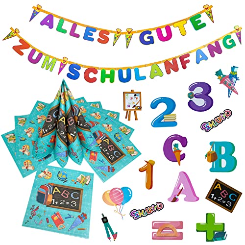 Oblique Unique® Schuleinführung Schulanfang Einschulung Deko Set für Jungs und Mädchen - Alles Gute zum Schulanfang Girlande + 20 Servietten + Konfetti von Oblique Unique