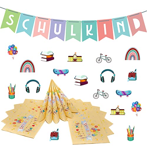 Oblique Unique® Schuleinführung Schulanfang Einschulung Deko Set für Jungs und Mädchen - Schulkind Girlande + 20 Servietten + Konfetti Set Schule von Oblique Unique