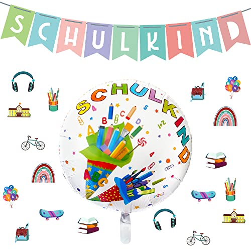 Oblique Unique® Schuleinführung Schulanfang Einschulung Deko Set für Jungs und Mädchen - Schulkind Girlande + Folienballon Schulkind + Konfetti Schule von Oblique Unique