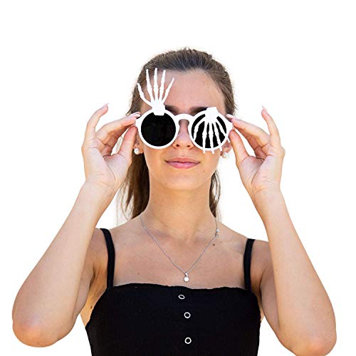 Oblique Unique® Skelett Brille mit 2 Skeletthänden Spaßbrille Gagbrille Partybrille Sonnenbrille für Halloween Party Fasching Karneval Accessoire - Farbe wählbar (Weiß) von Oblique Unique