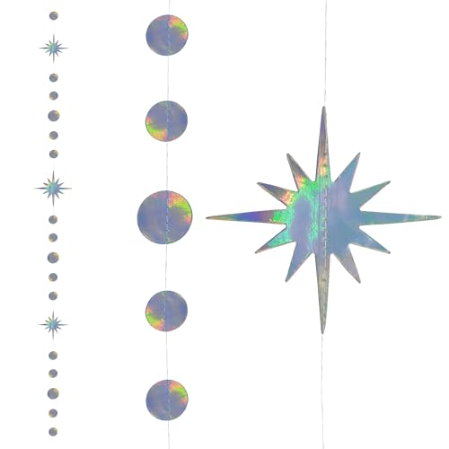 Oblique Unique® Stern und Kreis Girlande Deckenhänger Banner Holo Effekt Deko für Weihnachten Hängedeko Winter von Oblique Unique