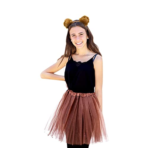 Oblique Unique® Teddy Bär Kostüm Accessoire Set für Damen - Teddy Bär Haarreifen + Tutu/Tütü in Braun für Fasching Karneval Party von Oblique Unique
