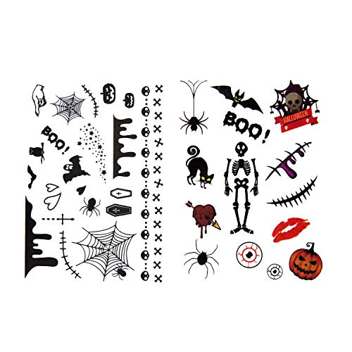 Oblique-Unique® Temporäre Kinder Tattoos für Halloween - 36 gruselige Motive zum Erschrecken mit Spinnen Skelett Fledermaus Gespenst uvm. von Oblique Unique