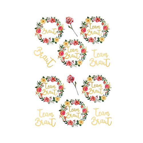 Oblique-Unique® Temporäre Klebetattoos JGA Hochzeit Junggesellinnenabschied Tattoo Set Braut - Team Braut mit Rosenkranz Gold von Oblique Unique