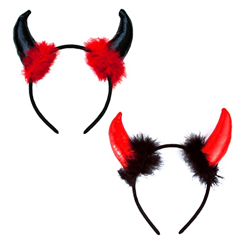 Oblique Unique® Teufel Haarreifen Set 2x Haarreif mit Teufelshörnern Hörner Ohren für Halloween Fasching Karneval Teufel Kostüm Accessoires Schwarz Rot von Oblique Unique