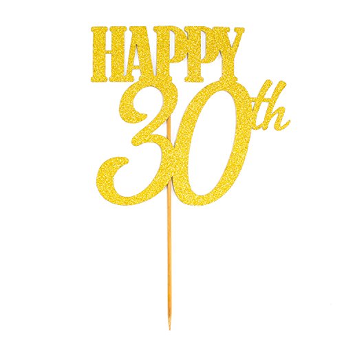 Oblique Unique® Torten Kuchen Topper Aufsatz Happy 30th Geburtstag - Gold mit Glitzereffekt - Jubliäum Deko von Oblique Unique