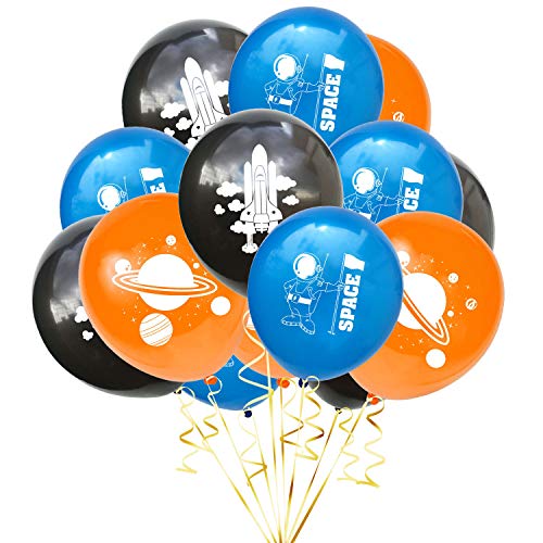 Oblique Unique® Weltraum Luftballon Set für Jungs Kinder Geburtstag Schuleinführung Feier Motto Party Planeten Astronaut Rakete Raumschiff Space Shuttle Ballons Orange Blau Schwarz von Oblique Unique