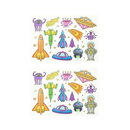 Oblique Unique® Weltraum Tattoo Set 56 STK. mit Astronauten Raketen UFOs Aliens Sterne UVM. Temporäre Kindertattoos von Oblique Unique