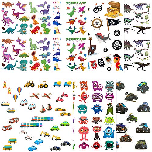 Oblique Unique® XXL Kinder Tattoo Set 112 Stück für Jungs Dinosaurier Dinos Monster Truck Auto Piraten Motive UVM. Farbenfrohe Temporäre Tattoos zum Spielen Kindergeburtstag von Oblique Unique