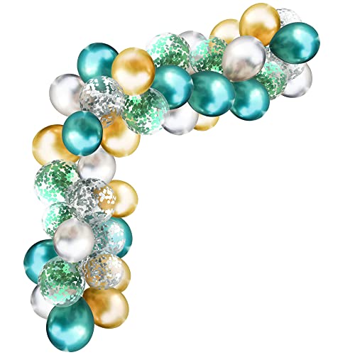 Oblique Unique® XXL Luftballon Girlande Ballon Banner Deko für Kinder Geburtstag Jubiläum Hochzeit JGA Schuleinführung Party Dekoration (Set 2: Gold, Silber, Türkis) von Oblique Unique