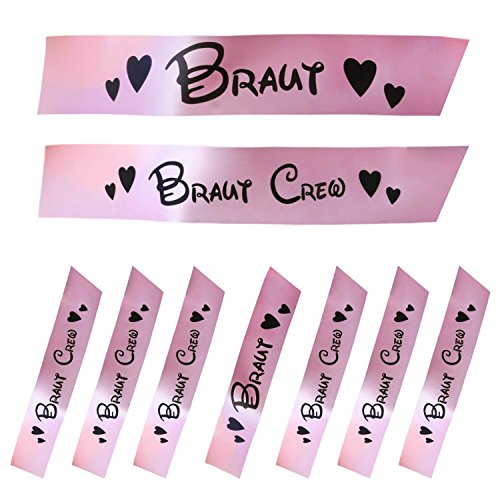 Oblique Unique Braut + Braut Crew Schärpe Set für Junggesellinnenabschied JGA Hochzeit in Rosa von Oblique Unique