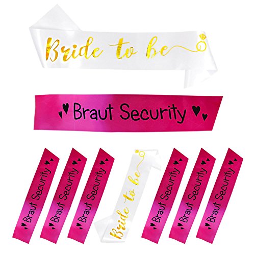 Oblique-Unique® Bride to be + Braut Security Schärpe Set Junggesellinnenabschied JGA Hochzeit in Weiß und Pink von Oblique Unique