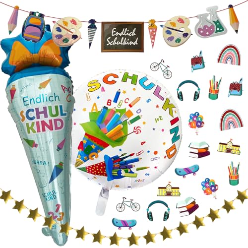 Oblique Unique Einschulung Deko Set - 2er Set Folienballon Schulkind Rund & Zuckertüte - Endlich Schulkind Girlande & Stern Girlande - Konfetti Set - Schuleinführung Schulanfang Deko Jungen Mädchen Oblique Unique Einschulung Deko Set - 2er Set Folienballon Schulkind Rund & Zuckertüte - Endlich Schulkind Girlande & Stern Girlande - Konfetti Set - Schuleinführung Schulanfang Deko Jungen Mädchen von Oblique Unique