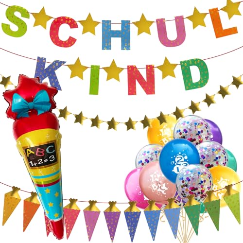 Oblique Unique Einschulung Deko Set – Girlanden & Ballons – Zuckertüten Banner, Schulkind Girlande, Stern Girlande, ABC 123 Konfetti Luftballons – Partydeko für Schulanfang & Schuleinführung Oblique Unique Einschulung Deko Set – Girlanden & Ballons – Zuckertüten Banner, Schulkind Girlande, Stern Girlande, ABC 123 Konfetti Luftballons – Partydeko für Schulanfang & Schuleinführung von Oblique Unique
