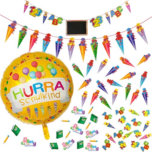Oblique Unique Einschulung Deko Set Schuleinführung für Jungen und Mädchen mit 2 Girlanden 3 Konfetti Sets 1 XXL Folienballon - DIY Deko Schulanfang Party Oblique Unique Einschulung Deko Set Schuleinführung für Jungen und Mädchen mit 2 Girlanden 3 Konfetti Sets 1 XXL Folienballon - DIY Deko Schulanfang Party von Oblique Unique