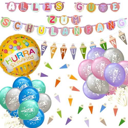 Oblique Unique Einschulung Deko Set Schuleinführung für Jungen und Mädchen mit Zuckertüten Girlanden Luftballons Konfetti Folienballon DIY Deko Schulanfang Party von Oblique Unique