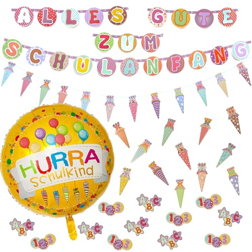 Oblique Unique Einschulung Deko Set Schuleinführung für Jungen und Mädchen mit Zuckertüten Schulanfang Girlanden 2 Konfetti Sets XXL Folienballon - DIY Deko zur Schulanfang Party Oblique Unique Einschulung Deko Set Schuleinführung für Jungen und Mädchen mit Zuckertüten Schulanfang Girlanden 2 Konfetti Sets XXL Folienballon - DIY Deko zur Schulanfang Party von Oblique Unique