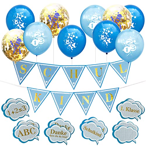 Oblique Unique Schuleinführung Schulanfang Einschulung Deko Set für Jungs - Luftballon Set mit ABC 123 Zuckertüte + 1 Schulkind Girlande + Konfetti Oblique Unique Schuleinführung Schulanfang Einschulung Deko Set für Jungs - Luftballon Set mit ABC 123 Zuckertüte + 1 Schulkind Girlande + Konfetti von Oblique Unique