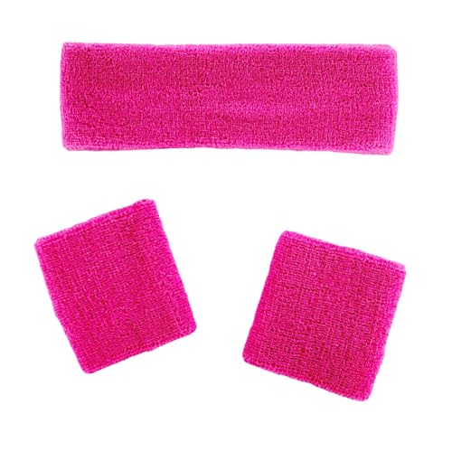 Oblique Unique Stirnband + Schweiß Armbänder Set Damen in Neon Pink für 80er Jahre 80s Motto Party Fasching Karneval Tanzen Aerobic Kostüm Accessoires von Oblique Unique
