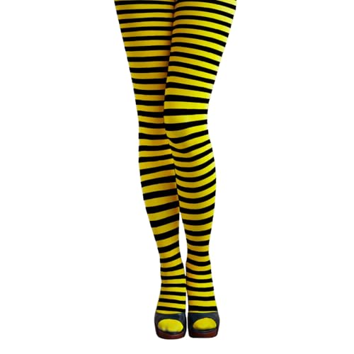 Oblique Unique Strumpfhose für Damen Gelb mit schwarzen Streifen - Einheitsgröße - Kostüm Accessoire für Halloween Fasching Karneval Motto Party (Strumpfhose Ringel Schwarz-Gelb) von Oblique Unique