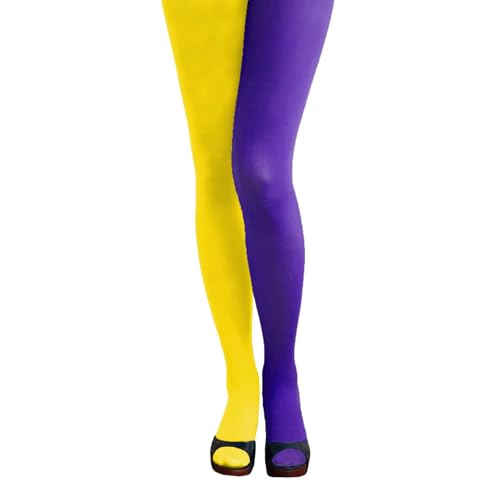 Oblique Unique Strumpfhose für Damen Mädchen - Einheitsgröße - Kostüm Accessoire für Halloween Fasching Karneval Motto Party (Strumpfhose Gelb-Lila) von Oblique Unique
