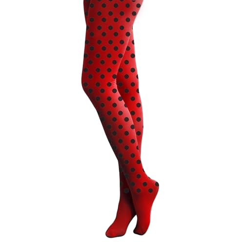 Oblique Unique Strumpfhose für Damen Rot mit schwarzen Punkten - Einheitsgröße - Kostüm Accessoire für Halloween Fasching Karneval Motto Party (Strumpfhose Rot mit schwarzen Punkten) von Oblique Unique