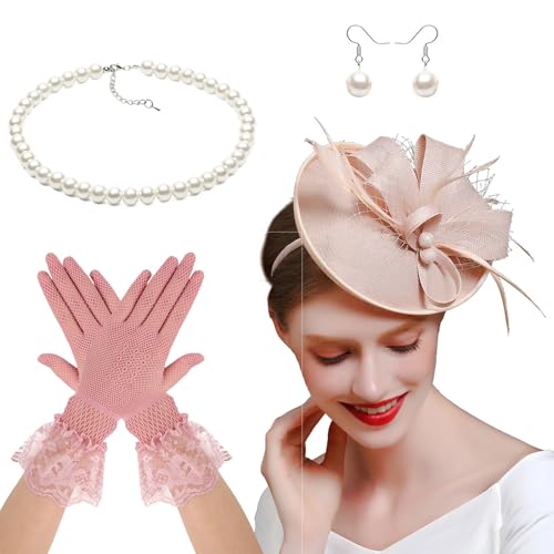 Französisch Gefiederte Bowknot Derby Halskette Ohrringe Handschuhe Set Kostümzubehör Für Formelle Veranstaltungen Die Kleidung Kostüm Kostüm Für Frauen Sammeln von Obotsnoi