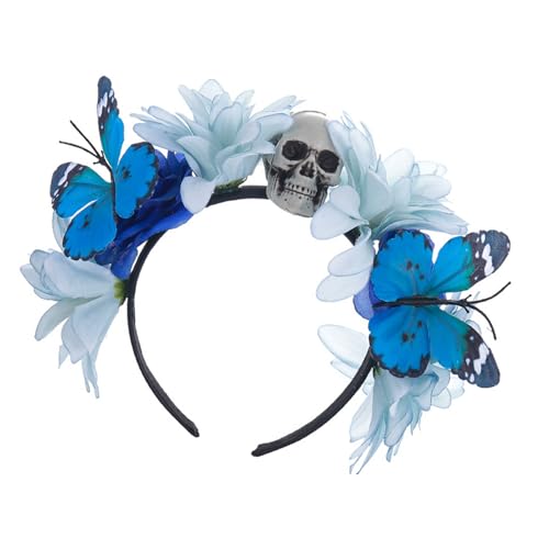 Halloween-Haarreif, Blumen-Haarband, Totenkopf, Schmetterling, Kostüme, Party, Kopfschmuck, Foto-Requisiten für Damen und Mädchen, Totenkopf-Stirnbänder für Erwachsene und Kinder von Obotsnoi