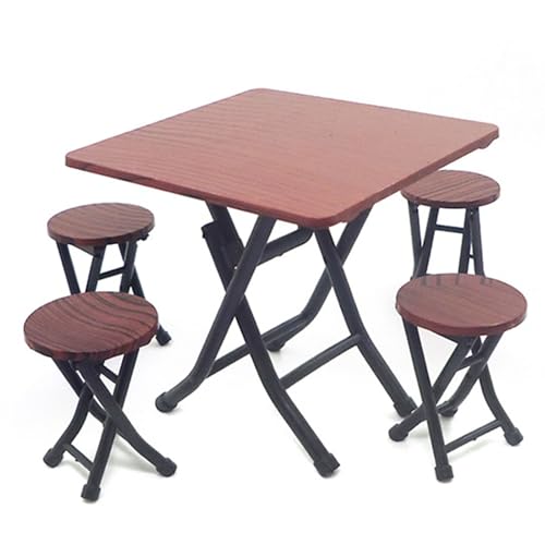 Miniatur-Esszimmer-Set, faltbar, 1:12 Maßstab, Tisch und Stühle, 5-teiliges Puppenhäuser-Möbel-Set von Obotsnoi