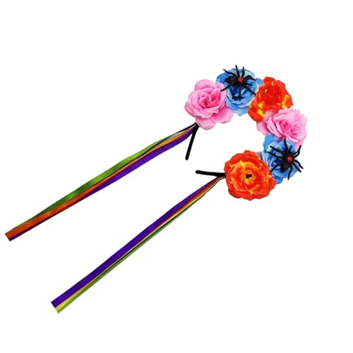 Obotsnoi Haarreif mit Spinnen-Motiv, Harz, Blumenmotiv, leicht, Halloween-Kopfbedeckung für Halloween, Themen-Event, Blume und Spinnen von Obotsnoi